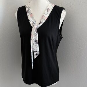 Brooks Brothers Sleeveless Black Tie-Neck Floral Trim Top NWOT